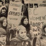 A photo of a large pro-choice demonstration in British Columbia protesting the criminalization of abortion.