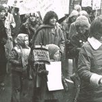 Deirdre Gallagher and daughter with the Organized Working Women contingent at the 1978 International Women's Day March in Toronto.