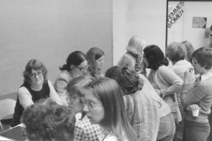 This photo was taken following a panel presentation at the 1976 National Association of Women and the Law (NAWL) conference in Ottawa The conference was organized to mark the start of the United Nations Decade for Women.