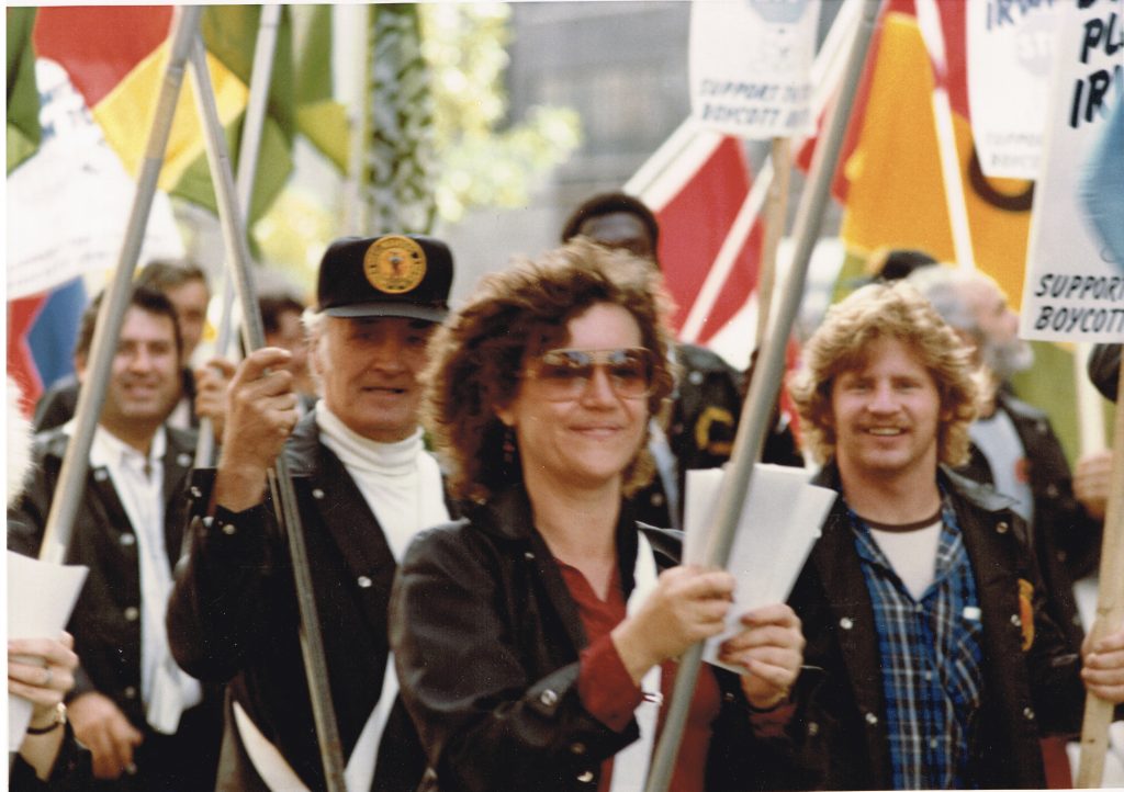 Feminist and union activist Deirdre Gallagher at Boycott Irwin Toy solidarity march in 1981. Women represented about two-thirds of the 114 United Steelworkers of America members at the Etobicoke factory where workers were on strike for a first contract.