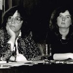 This occasion for this photo of Deirdre Gallagher and Shelley Acheson is unknown, but was probably taken at an early OFL Women's Committee meeting. Deirdre has a long-time history of labour and feminist activism dating from the late 1960s. In the late 1970s she became an Executive member and staff for Organized Working Women. Later she was a founding member of the OFL Women's Committee, and staff for Steelworkers and Public Service Alliance of Canada. Shelley was the OFL Human Rights staff and liaison to the OFL Women's Committee, as well as an activist and Executive member of Organized Working Women.