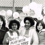 This photo of young supporters was taken at an 1981 Women' Solidarity Day organized by the Ontario Federation of Labour Women's Committee in support of the strikers at Irwin Toy in Toronto.