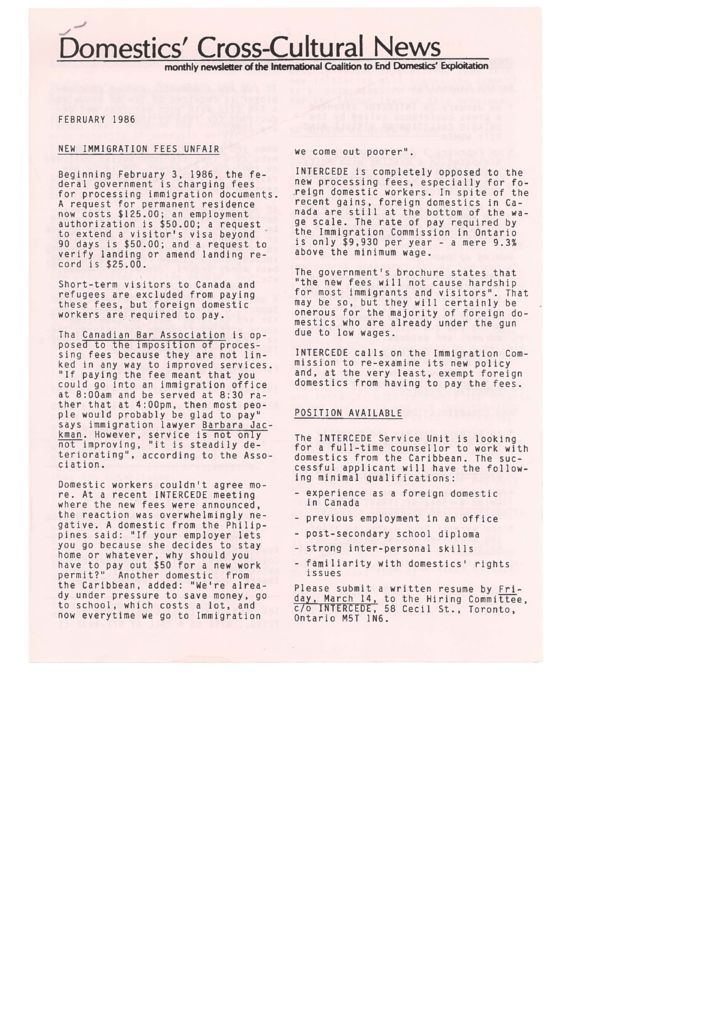 thumbnail of Domestics’ Cross-Cultural News – February 1986