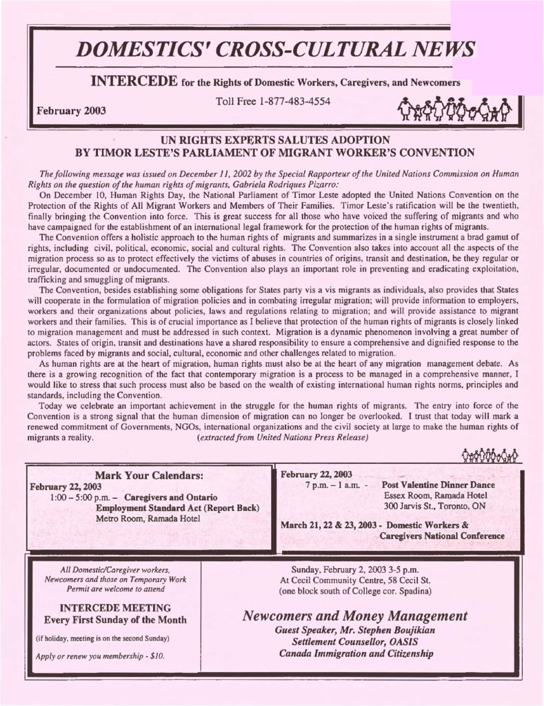 thumbnail of Domestics’ Cross-Cultural News – February 2003