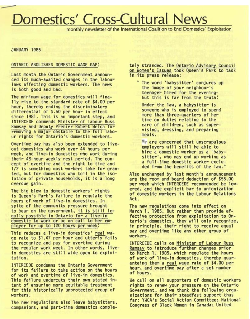 thumbnail of Domestics’ Cross-Cultural News – January 1985