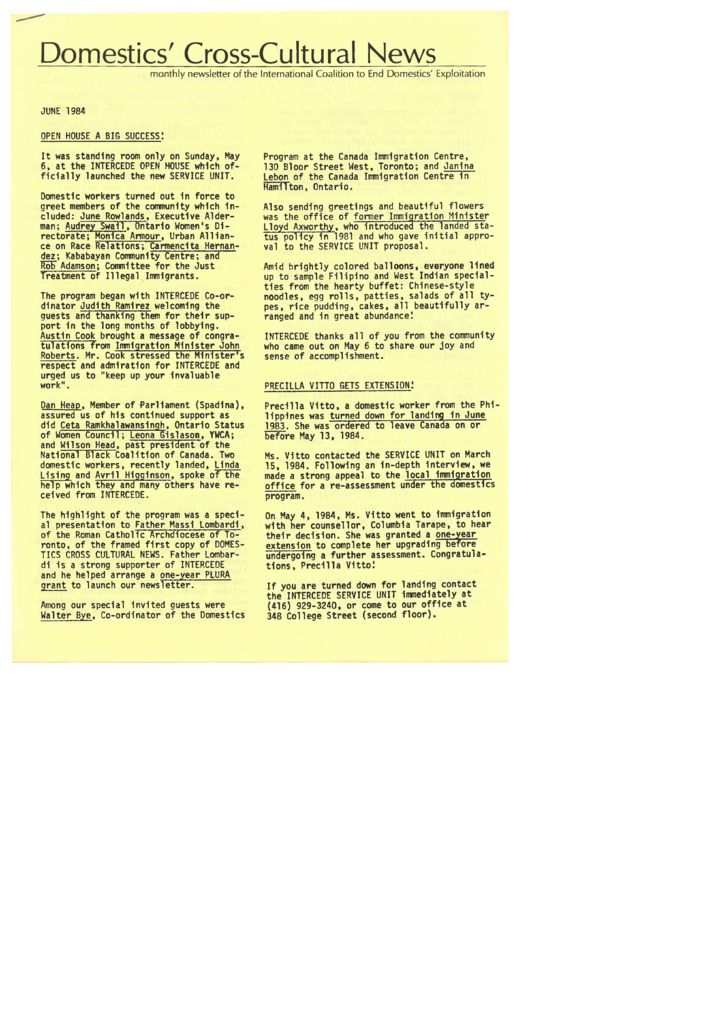 thumbnail of Domestics’ Cross-Cultural News – June 1984