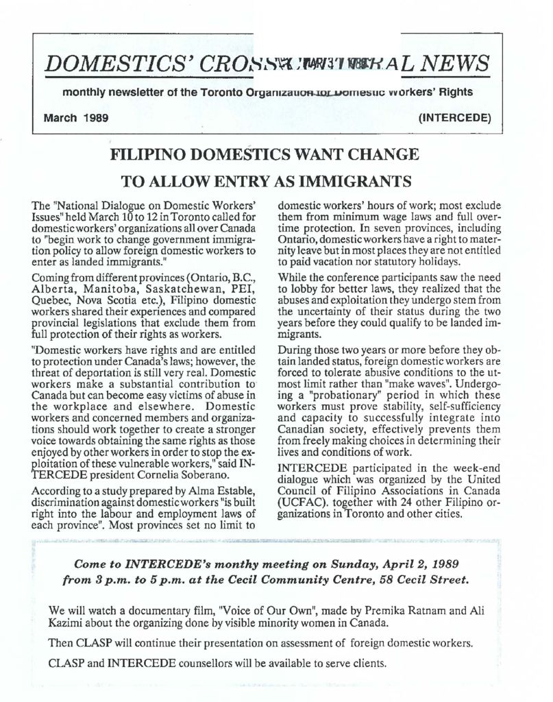 thumbnail of Domestics’ Cross-Cultural News – March 1989
