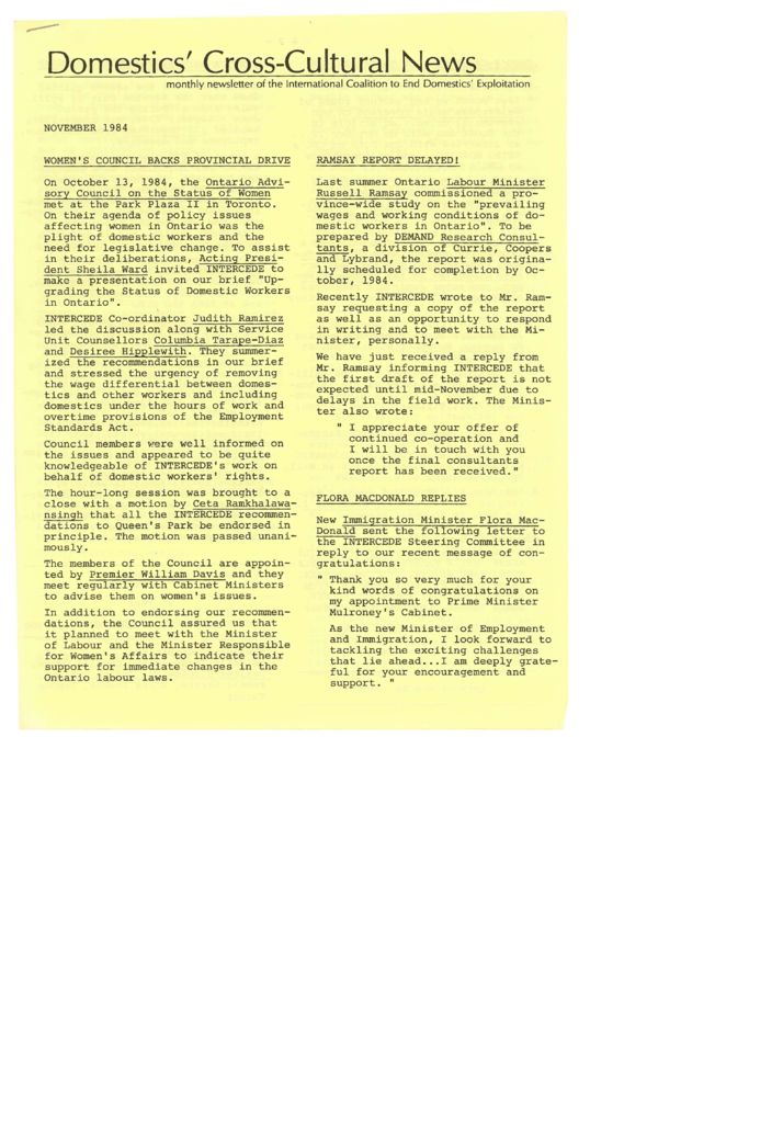 thumbnail of Domestics’ Cross-Cultural News – November 1984