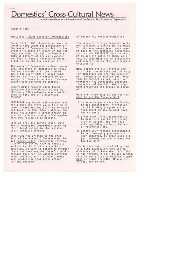 thumbnail of Domestics’ Cross-Cultural News – October 1985
