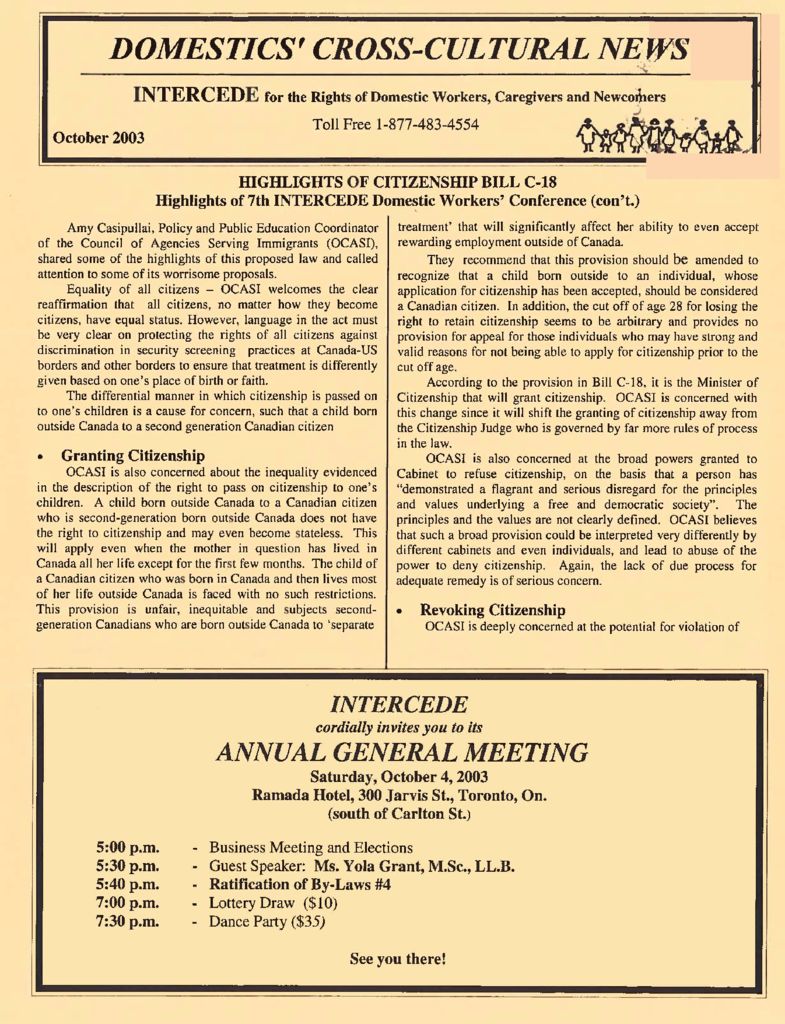 thumbnail of Domestics’ Cross-Cultural News – October 2003