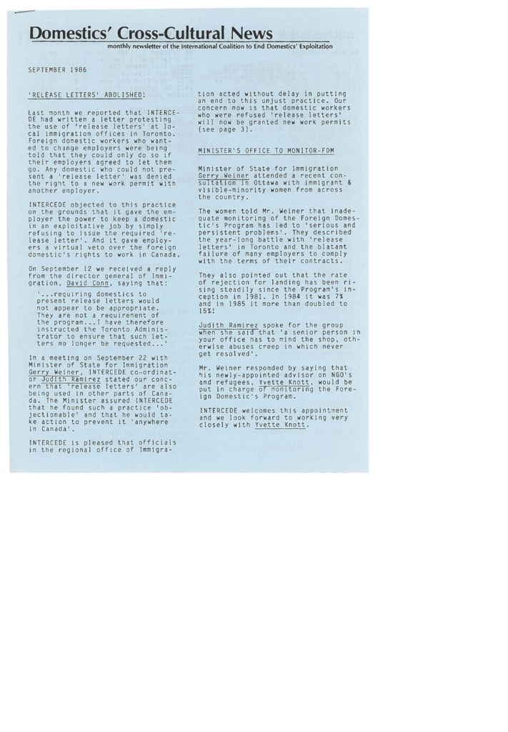thumbnail of Domestics’ Cross-Cultural News – September 1986