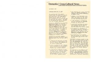 thumbnail of Domestics’ Cross-Cultural News – September 1987