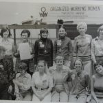 The first Executive of Organized Working Women, elected at the Founding Convention. Those in the photo are: (l to r) Back Row: Fiona Sim(?) Barb Cameron, Shelly Acheson, Evelyn Armstrong (1 st President), Joan Morris, Bottom Row: Kathy Skinner, Kathy Beeman, Elizabeth Smith, Lois Bedard, April Coulton, Margaret DalyPhotograph of 1st Organized Working Women Executive elected at Founding Convention l to r Back Row: Fiona Sim(?) Barb Cameron, Shelly Acheson, Evelyn Armstrong (1 st President), Joan Morris, Bottom Row: Kathy Skinner, Kathy Beeman, Elizabeth Smith, Lois Bedard, April Coulton, Margaret Daly