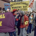 IWDC activists Marianna Valverde and Carolyn Egan at International Women's Day, March 7, 1981. Marianna was also a member of The Red Berets.