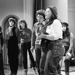 The Red Berets perform at Harbord Collegiate, Toronto on International Women's Day (IWD), March 7, 1981. Photograph by Wally Seccombe.