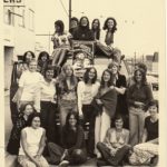 Twenty women pose in front of the Isis touring van in Vancouver 1974. The women include Isis members and representatives from each town on the tour. Each town tailor made its own 2-3 day festival. Kathleen Shannon, the director of the Working Mothers Series and the founder and first executive producer of Studio D of the National Film Board, flew in from Montreal to give us workshops on how to hold a meaningful film discussion.