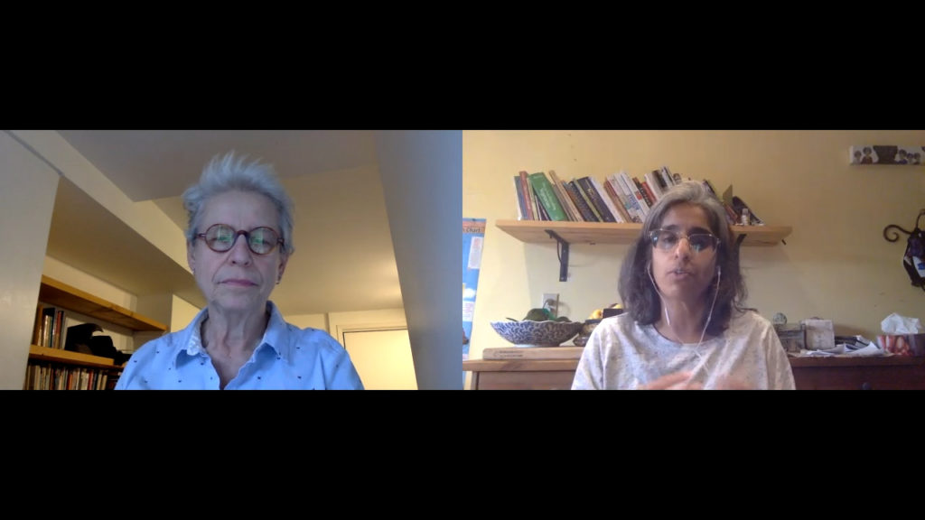 Still from video interview of Anjula Gogia and Amy Gottlieb