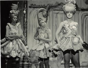 Photo of Janice Hladki, Johanna Householder, and Louise Garfield performing as The Clichettes in She-Devils of Niagara at Factory Theatre in Toronto. Photo: Ben Lechtman Photography.