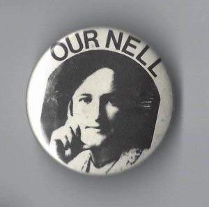 Undated button with photo of Nellie McClung.