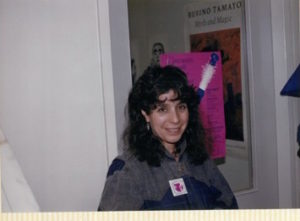 Photo of Nancy Sweedler at the Vancouver International Women's Day Exhibit at Carnegie in 1986.