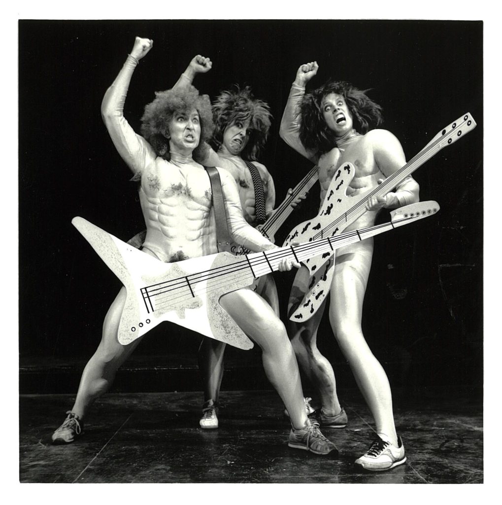 Photo of The Clichettes performing Go to Hell in "She-devils of Niagara" (1986) created my Marni Jackson and The Clichettes. Left to right: Louise Garfield, Johanna Householder, Janice Hladki. Photo: David Hlynsky