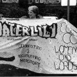 Photo of the protest banner created for the Banner Project by Waterlily, a feminist newspaper in Newfoundland and Labrador. Women's groups across Canada were asked to produce a protest banner that would become part of a huge banner in Ottawa. The goal was to show the strength and solidarity of women during the Third Commonwealth meeting of Ministers Responsible for Women’s Affairs in October 1990.