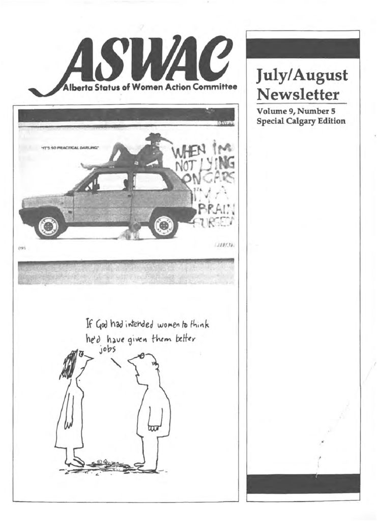 thumbnail of Alberta Status of Women Action Committee Newsletter – Vol. 9, No. 5 – July/August 1988