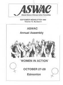 thumbnail of Alberta Status of Women Action Committee Newsletter – Vol. 10, No. 8 – September 1990