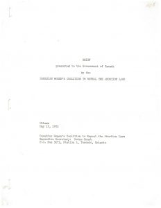 thumbnail of Canadian Women’s Coalition to Repeal the Abortion Law Brief (1972)