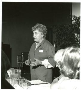 Laura Sabia speaking at the 1978 Annual General Meeting of the Canadian Association for the Repeal of the Abortion Law.