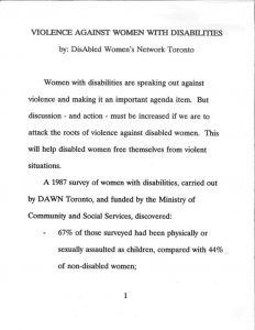 thumbnail of DAWN TORONTO PAPER ON VIOLENCE AGAINST WOMEN WITH DISABILITIES