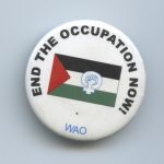 This declaration of solidarity to end the Israeli occupation of Palestinian land was created by Women Against the Occupation in Ottawa, and shows a woman symbol and fist superimposed on the Palestinian flag.