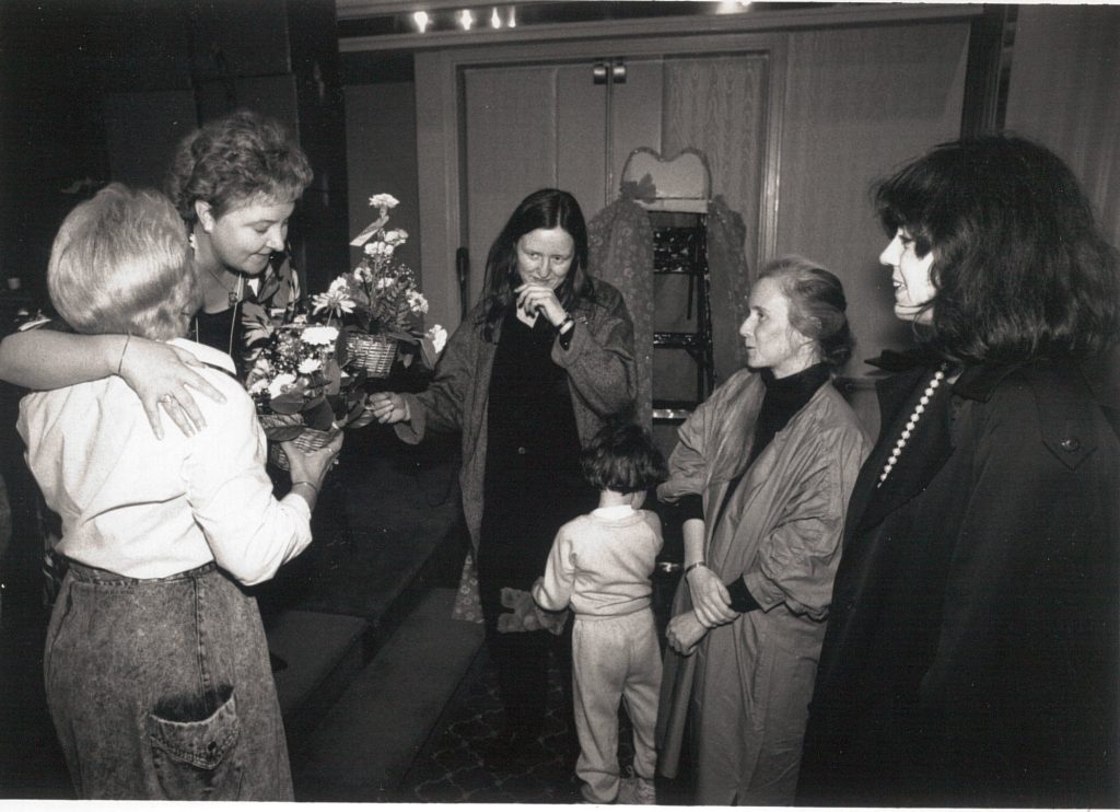 An informal photo of event celebrating appointments of Geri Sheedy, Sue Genge, Janis Sarra and Wendy Cuthbertson to the Ontario Pay Equity Commission and Tribunal in 1988.