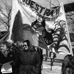 The photo taken at the 1990 International Women's Day March in Toronto shows the banner of Voice for Guatemalan Women.