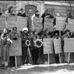 The gathering on International Women's Day 1990 honours each of the fourteen women killed on December 6th, 1989 in Montreal.