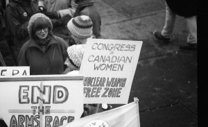 The Congress of Canadian Women at the 1983 International Women's Day March in Toronto call for A Nuclear Weapon-Free Zone and an End to the Arms Race.