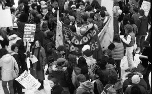 Members of the Toronto Rape Crisis Centre participate in the 1983 International Women's Day March in Toronto.