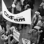 This Oxfam Canada banner was carried at the 1983 International Women's Day March in Toronto.