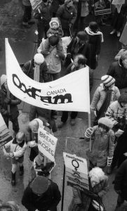 This Oxfam Canada banner was carried at the 1983 International Women's Day March in Toronto.