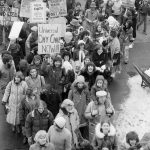 Marchers at 1983 International Women's Day in Toronto call for universal day care and solidarity with Nicaragua.