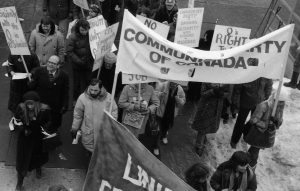 This is a photo of the Communist Party of Canada marching at the 1983 Toronto International Women's Day March.