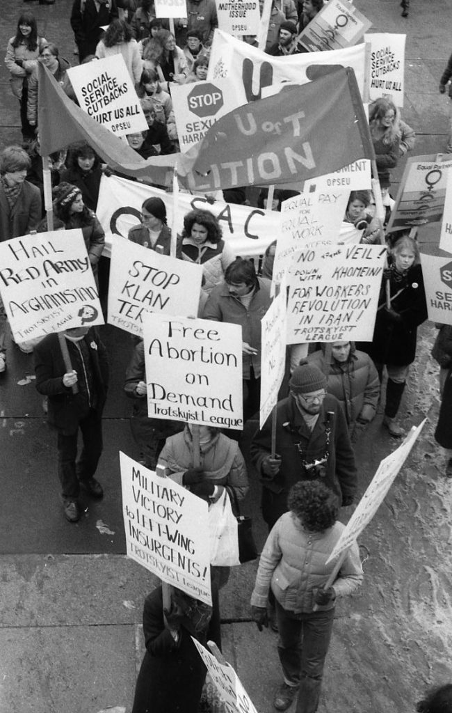 This is a photo of he Trotskyist League at the 1983 International Women's Day March in Toronto.