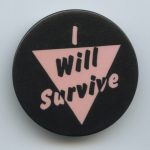 This button shows a pink triangle together with the words "I will survive".