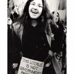 This photo of Jackie Larkin with the sign "This Uterus is not Government Property" was taken during the Abortion Caravan which travelled across Canada from Vancouver to Ottawa in 1970.