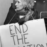 This photo of feminist and activist Judith Weisman was taken at one of the vigils organized by the Jewish Women’s Committee to End the Occupation of the West Bank and Gaza (JWCEO) at the Israeli Consulate in Toronto.