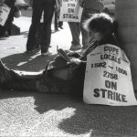 Like most library picketers during the Metro Library Strike in 1984, CUPE Local 1582 Vice-President Linda Cornwell was seldom without a book.