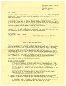 thumbnail of Immigrant Women’s Centre Statement to May 28th Coalition (1977)