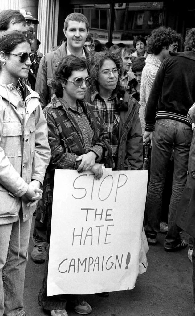 Members of the Red Berets attend the GLARE Fight the Right protest on September 26, 1981.