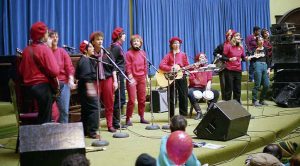 The Red Berets at Convocation Hall in Toronto for International Women's Day on March 9, 1986. Photograph by Wally Seccombe.