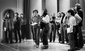 The Red Berets sing at Convocation Hall for International Women's Day in Toronto on March 7, 1981. Photograph by Wally Seccombe.